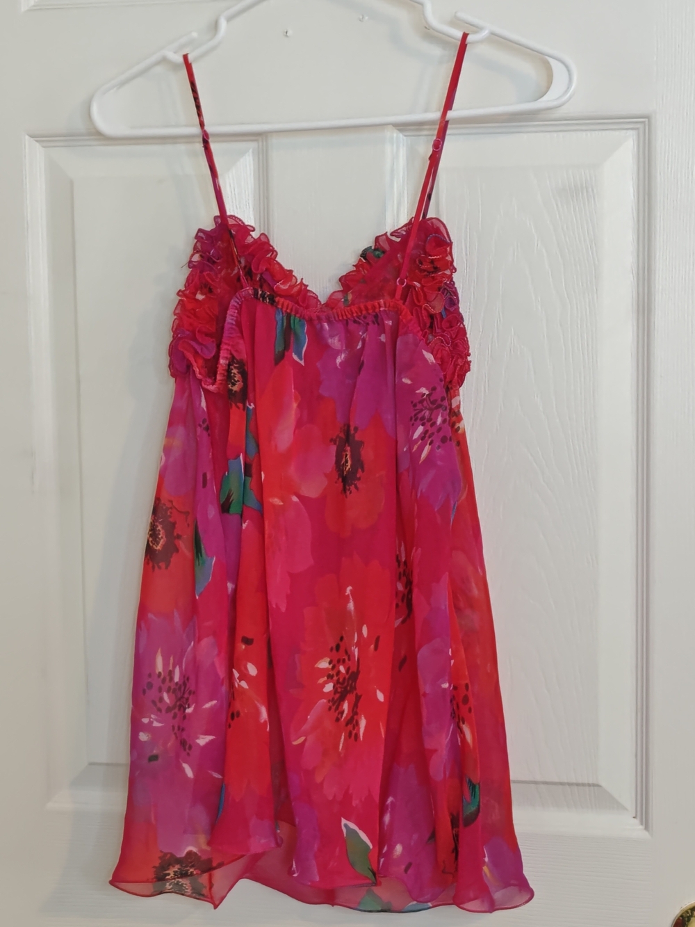 Vintage La SENZA Y2K Hot Pink  Floral Ruffled Sheer Mesh Babydoll Chemise Size M - Picture 2 of 14